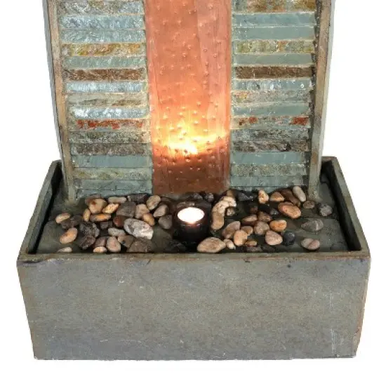 Sunnydaze 48"H Electric Natural Slate with Copper Accents Rippled Column Outdoor Water Fountain with LED Spotlight image {3}