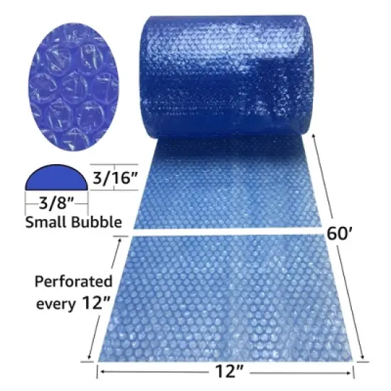 UOFFICE Small Blue Bubble Cushioning Wrap- 60' x 12" Wide Perforated Every 12" image {1}