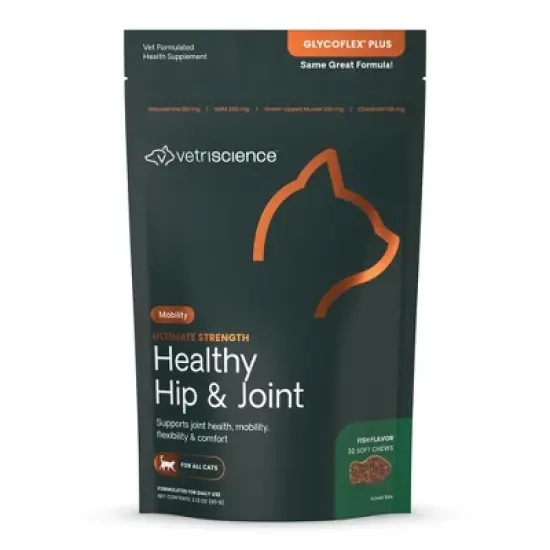 VetriScience Ultimate Strength Healthy Hip & Joint Chews for Cats, Fish Flavor, 30 Count Bag image {3}
