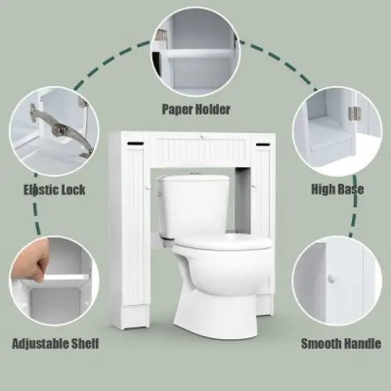 Costway Wooden Over The Toilet Storage Cabinet Drop Door Spacesaver Bathroom White image {6}