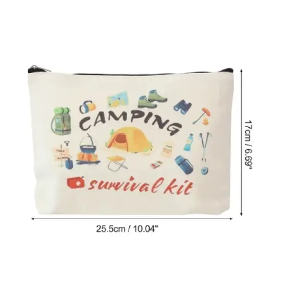 Unique Bargains Durable Outdoor Camping Items Pattern Makeup Bag Beige 1 Pc image {1}