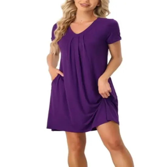 cheibear Womens Sleepwear Lounge Dress V-Neck with Pockets Soft Nightshirt Pajama Nightgown image {11}