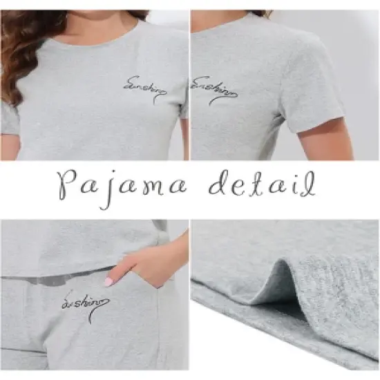 cheibear Womens Sleepwear Pajama Set Round Neck Nightwear Lounge Pjs with Capri Pants image {3}