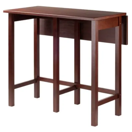 3pc 24" Lynnwood High Drop Leaf Counter Height Extendable Dining Table Set with Saddle Seat Stool Walnut - Winsome image {8}