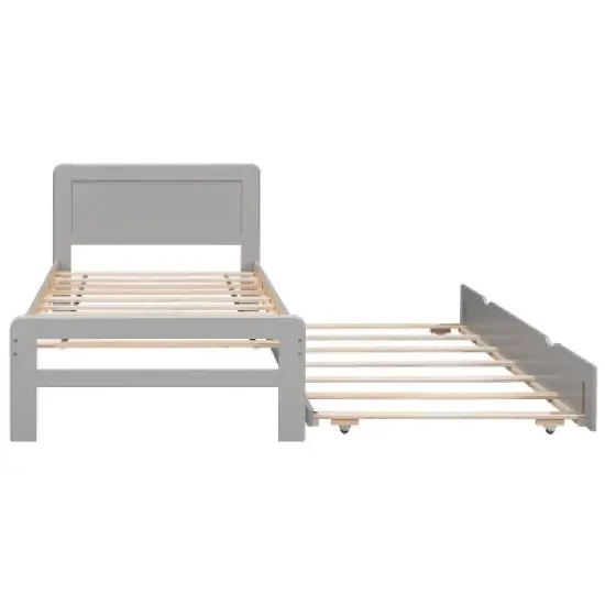 Okak Twin Platform Bed Frame with Trundle Modern Wooden Platform Bed Noiseless No Springs Required Easy to Assemble image {4}