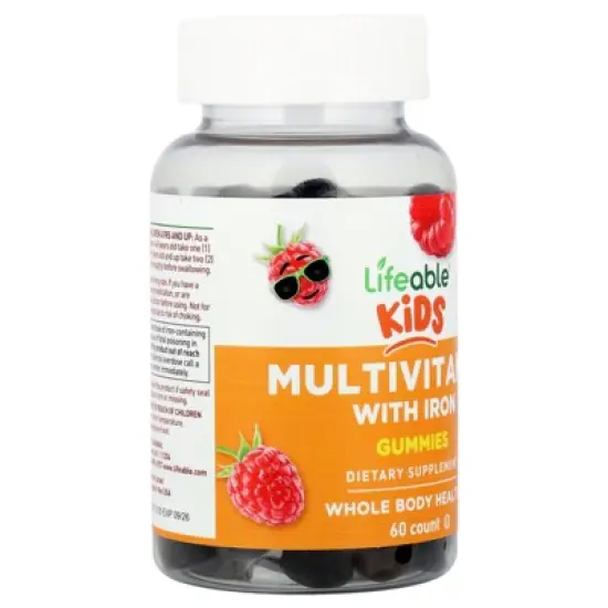Lifeable Kids, Multivitamin With Iron Gummies, Raspberry, 60 Gummies image {3}