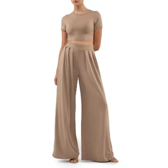 August Sky Women's Knit Crop Top and Palazzo Pant Set image {6}
