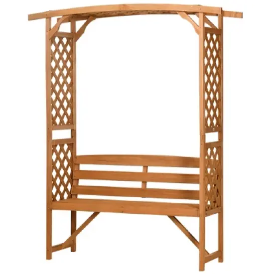 Outsunny Patio Garden Bench Arbor Arch with Pergola and 2 Trellises, 3 Seat Natural Wooden Outdoor Bench for Grape Vines & Climbing Plants image {3}