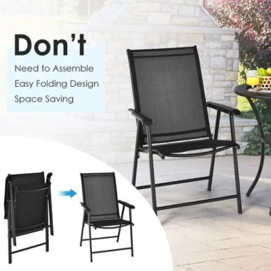 Costway 4PCS Patio Folding Dining Chairs Portable Camping Armrest Garden Black image {7}