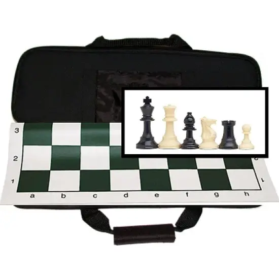 WE Games Complete Tournament Chess Set, Weighted Chess Pieces with Green Roll-up Chess Board and Travel Canvas Bag image {1}