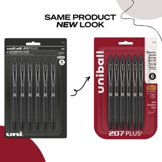 uniball 6pk 207 Plus+ Gel Pen 0.7mm Medium Point Black Ink Black Barrel: Signo Gel Pens, Stationery & Office Supplies image {2}