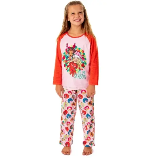 Barbie Girls' Christmas Santa Characters Tis The Season Sleep Pajama Set Pink image {6}