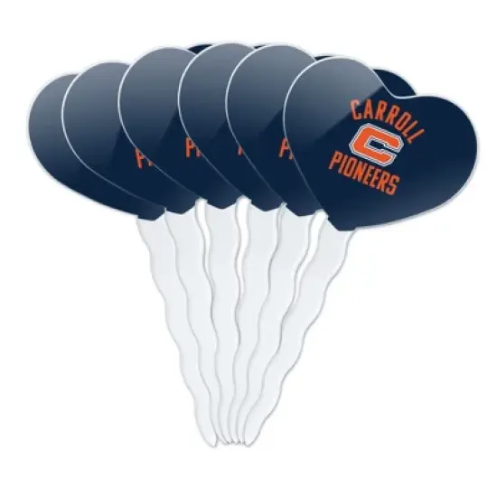 Carroll University Pioneers Logo Heart Love Cupcake Picks Toppers Decoration Set of 6 image {7}