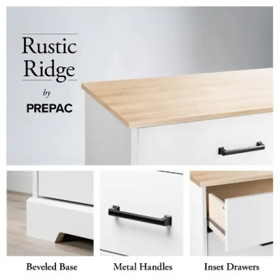 Prepac Rustic Ridge Farmhouse 2 Drawer Nightstand White/Oak image {4}