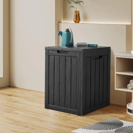 28 Gallon Deck Box, Lockable Waterproof Outdoor Storage Box for Patio, Garden Tools, UV Resistant, Black image {2}