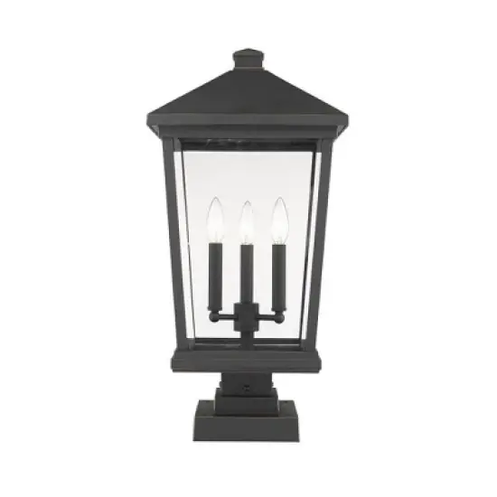 Beacon 3-Light Outdoor Post Light - Black Aluminum, Dimmable, Wet Rated, 12" x 24.75" image {3}