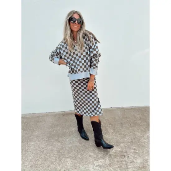 Women's Ascot + Hart Collared Checkered Long Sleeved Graphic Pullover image {3}