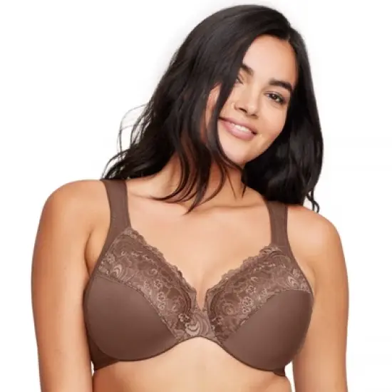 Glamorise Womens Low Cut WonderWire Lace Underwire Bra 1240 Mocha image {2}