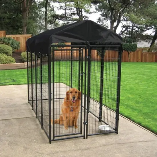 Lucky Dog 8ft x 4ft x 6ft Large Outdoor Dog Kennel Playpen Crate with Heavy Duty Welded Wire Frame and Waterproof Canopy Cover, Black (2 Pack) image {1}