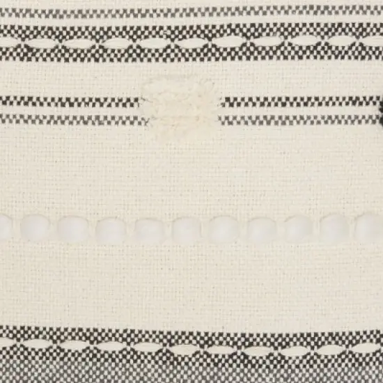 20"x20" Oversize Ribbed Square Throw Pillow with Pom-Poms Black/Ivory - Mina Victory image {2}