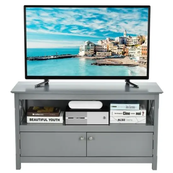 Costway Free Standing TV Cabinet Wooden Console TV Media Entertainment image {9}