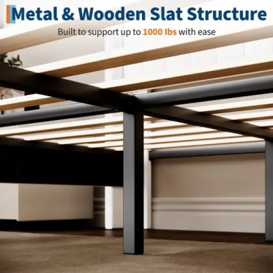 Bed Frame with Vertical Channel Tufted Wingback Headboard, Upholstered Platform Bed Frame with Strong Wooden Slats Support image {7}