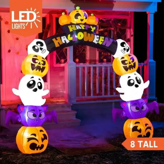 Joyfy 8 FT Halloween Inflatables Outdoor Decoration, Inflatable Pumpkin Archway with Build-in LEDs for Halloween Indoor Outdoor Yard Lawn Decoration image {1}