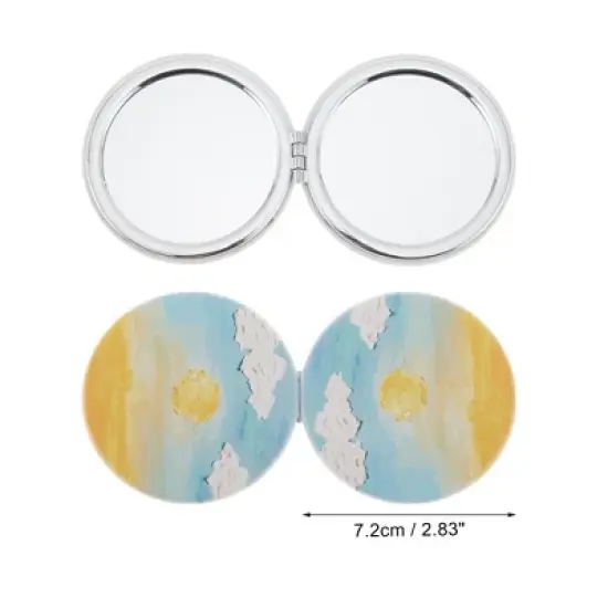 Unique Bargains Round Hand-drawn Makeup Mirror Yellow Blue 1 Pc image {1}