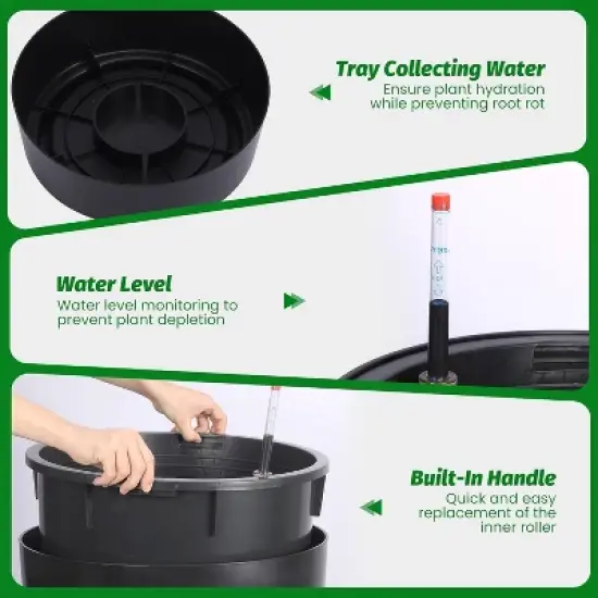 2PC Tall Round Tapered Planter, Indoor/Outdoor Self Watering Pots, Large Flower Pot Outdoor with Built-in Drainage and a Water Level for Home image {5}