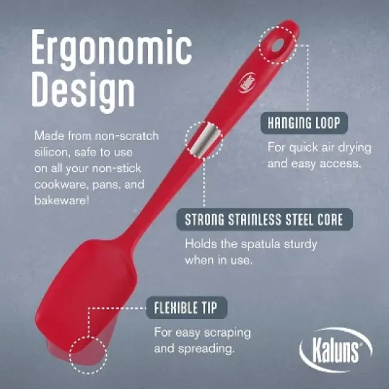 Kaluns Silicone Spatula Set, 4 Rubber Spatulas & Tong Set, Nonstick Seamless Design with Stainless Steel Core - Red image {3}