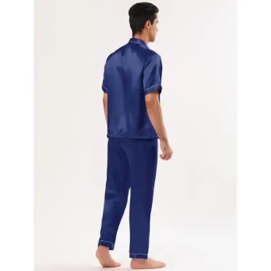 Lars Amadeus Men's Classic Satin Pajama Sets Short Sleeves Button Down Nightwear Sleepwears Loungewear Pjs image {3}