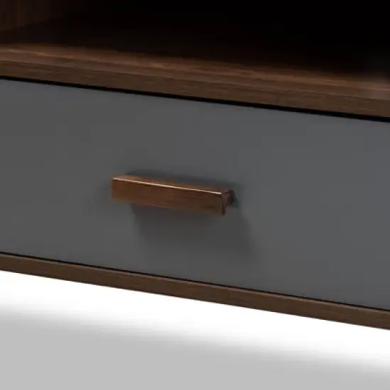 Garrick Two-Toned Wood 1 Drawer TV Stand for TVs up to 50" Gray/Walnut Brown - Baxton Studio image {5}