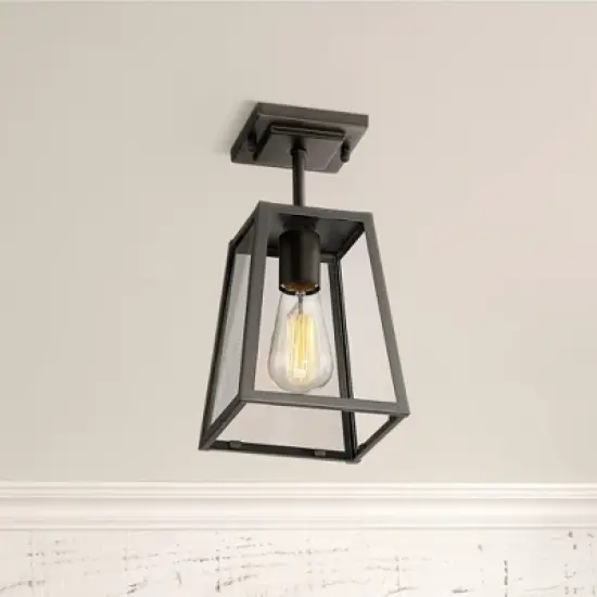 John Timberland Arrington Modern Semi Flush Mount Outdoor Ceiling Light Mystic Black 11 3/4" Clear Glass for Post Exterior Barn Deck House Porch Yard image {1}