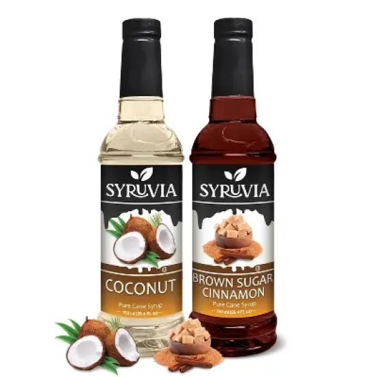 Syruvia Coffee Flavors Variety Pack: Brown Sugar Cinnamon & Coconut 25.4 fl oz Syrup image {7}