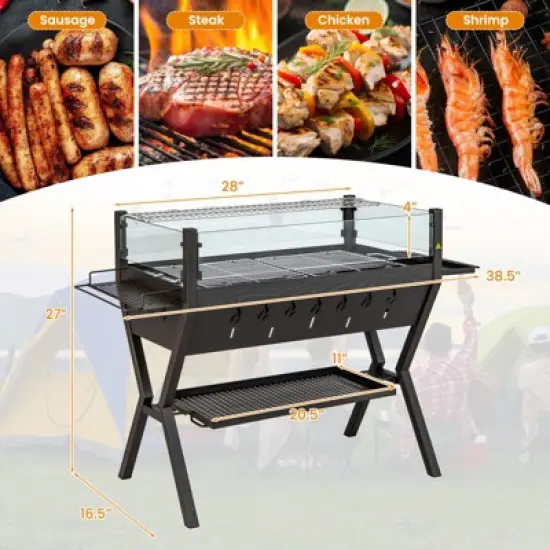 Tangkula Barbecue Charcoal Grills Stainless Steel Camping Grill w/ Wind Guard Seasoning Racks & Storage Shelf image {8}