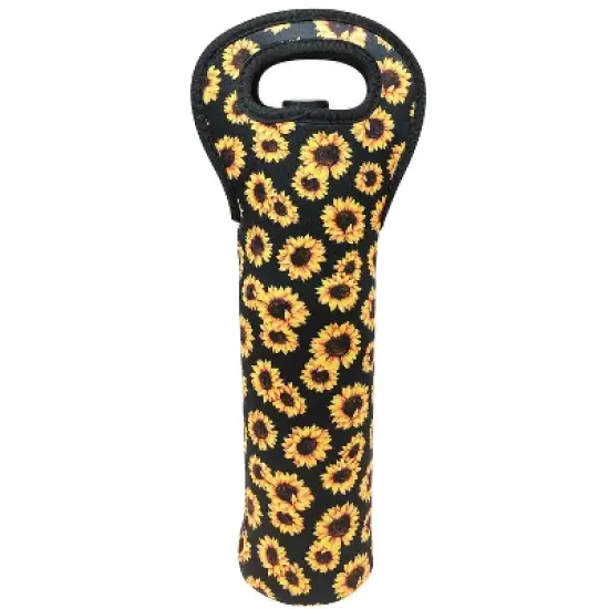 Wrapables Insulated Neoprene Wine Tote, One Bottle, Sunflowers image {7}