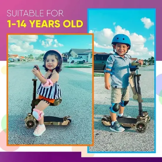 Hurtle ScootKid 3 Wheel Toddler Child Mini Ride On Toy Tricycle Scooter with Adjustable Handlebar, Foldable Seat, and LED Light Up Wheels image {2}