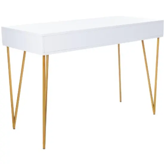 Pine Two Drawer Desk - White/Gold - Safavieh image {5}
