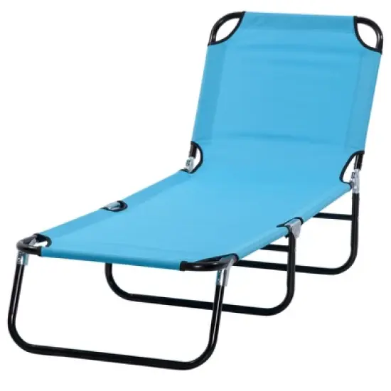 Outsunny Foldable Outdoor Chaise Lounge Chair, 5-Level Reclining Camping Tanning Chair with Strong Oxford Fabric for Beach, Patio, Pool, Sky Blue image {3}