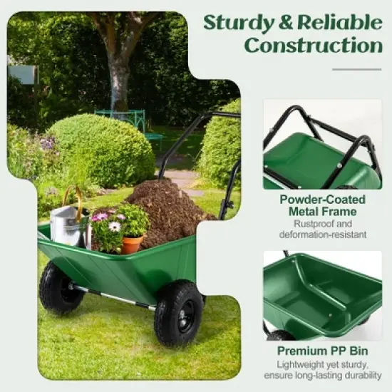 Tangkula Dual-Wheel Wheelbarrow w/ Pneumatic Tires 330 LBS Load Capacity 21 Gal Volume image {5}