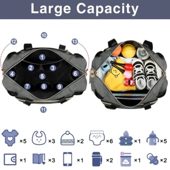 Itopfox Large Diaper Tote Bag with Changing Pad & Pacifier Case, Multi-Pocket Travel Baby Bag for Hospital & Maternity image {4}