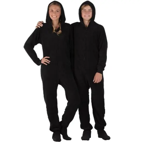 Footed Pajamas - Jet Black Kids Hoodie Chenille Onesie image {3}
