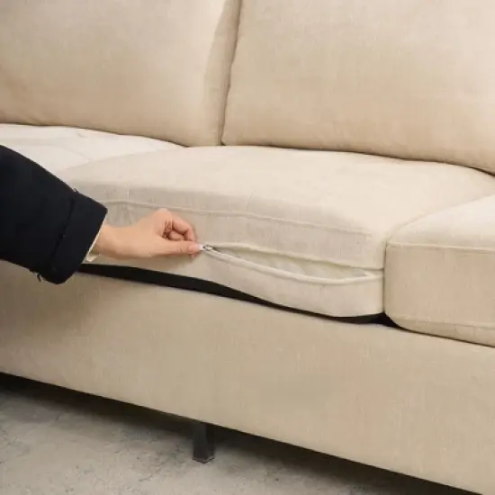 3 Seat Sofa Couch, 89'' Chenille Fabric Upholstered Sofa with Wide Armrest and Removable Headrest, Comfy Couches with Side Storage Pockets image {4}