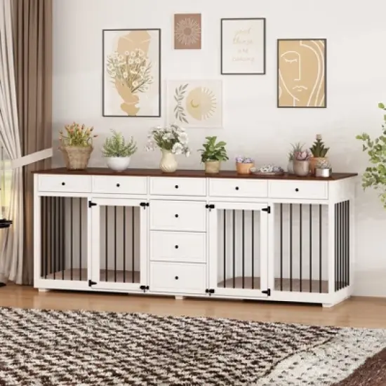 FUFU&GAGA 89" Dog Crate Furniture Large Furniture Style Dog Crate with Drawers White image {5}