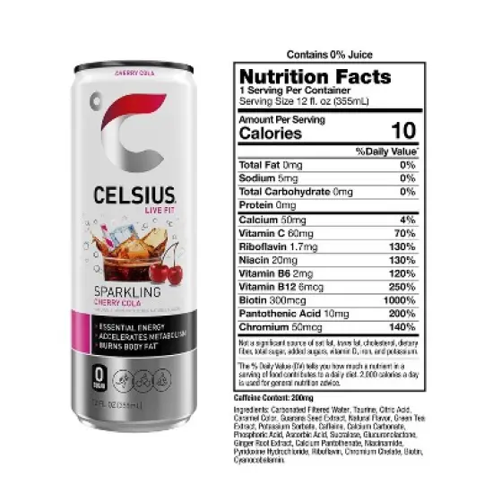CELSIUS Sparkling Cherry Cola Functional Energy Drink - 12 fl oz Single Can image {2}