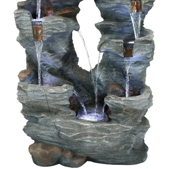 Sunnydaze 39"H Electric Polyresin and Fiberglass Dual Cascading Falls Outdoor Water Fountain with LED Lights image {4}
