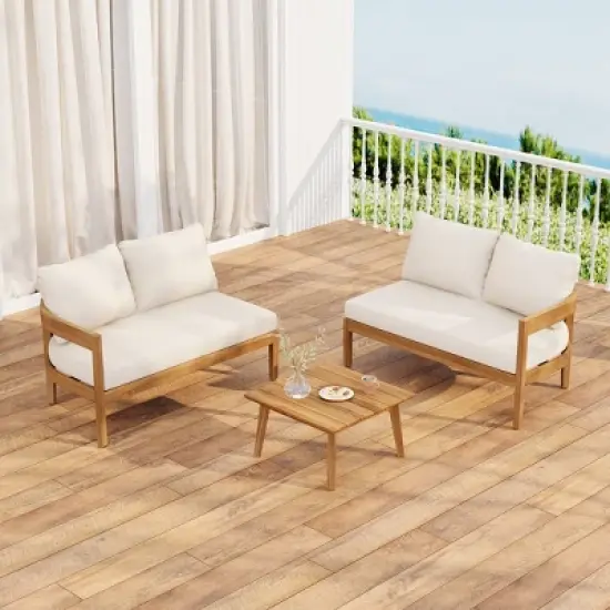 Christopher Knight Home Corwin 4-Seater Rustic Outdoor Acacia Sectional Sofa with Cushions image {9}