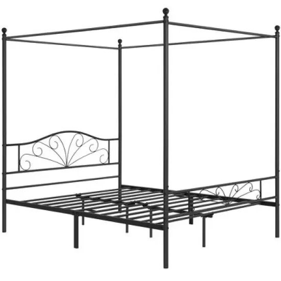 Yaheetech Metal Canopy Bed Frame, Four-poster Canopied Platform Bed with Arched Headboard image {7}