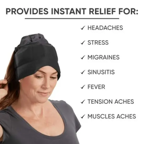Aculief Headache, Migraine, & Stress Relief Hat - Natural Ice Mask for Tension & Muscle Pain &ndash; Black image {2}