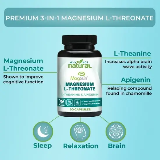 Why Not Natural Magnesium L-Threonate Complex with Apigenin and L-theanine, 90 Capsules, Patented Magtein Supplement image {1}